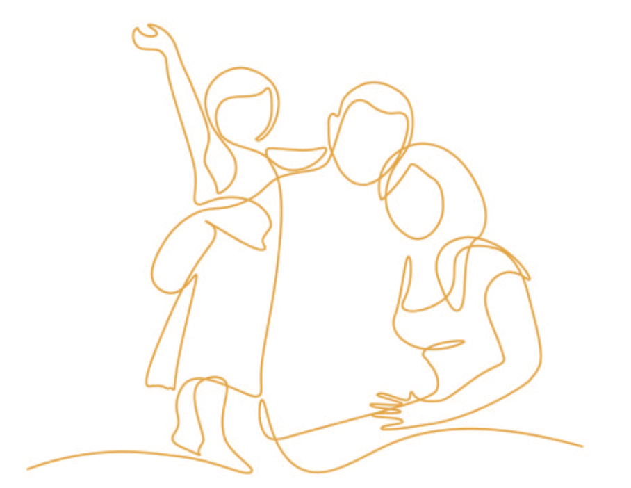 Hofgut-lineicon-family Minimalistisches Linien-Icon einer fröhlichen Familie mit Kind – Symbol für gemeinsame Zeit und Geborgenheit