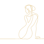 Goldenes Line-Art-Icon einer sitzenden Frau in eleganter Haltung – Symbol für Ruhe, Ästhetik und exklusive Wellnessmomente.