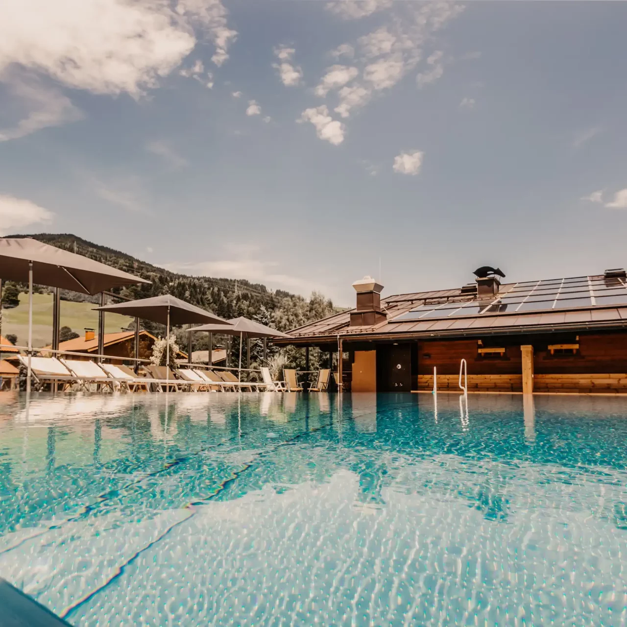 Infinity-pool med panoramaudsigt på Hofgut Wagrain - ren afslapning over Alpernes tage
