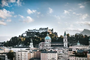 Panorama of Salzburg with Hohensalzburg Fortress in daylight.