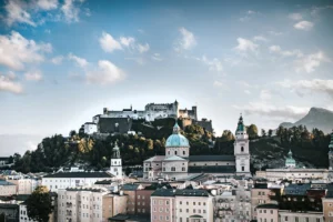 Panorama of Salzburg with Hohensalzburg Fortress in daylight.