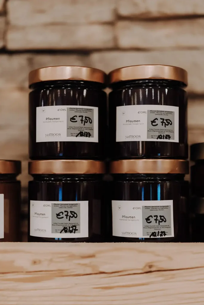 Homemade jams in the farm shop.